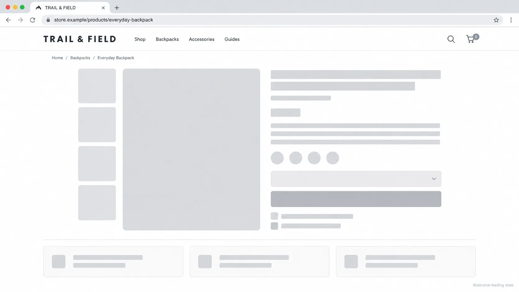 product page mid-load, showing gray skeleton placeholders