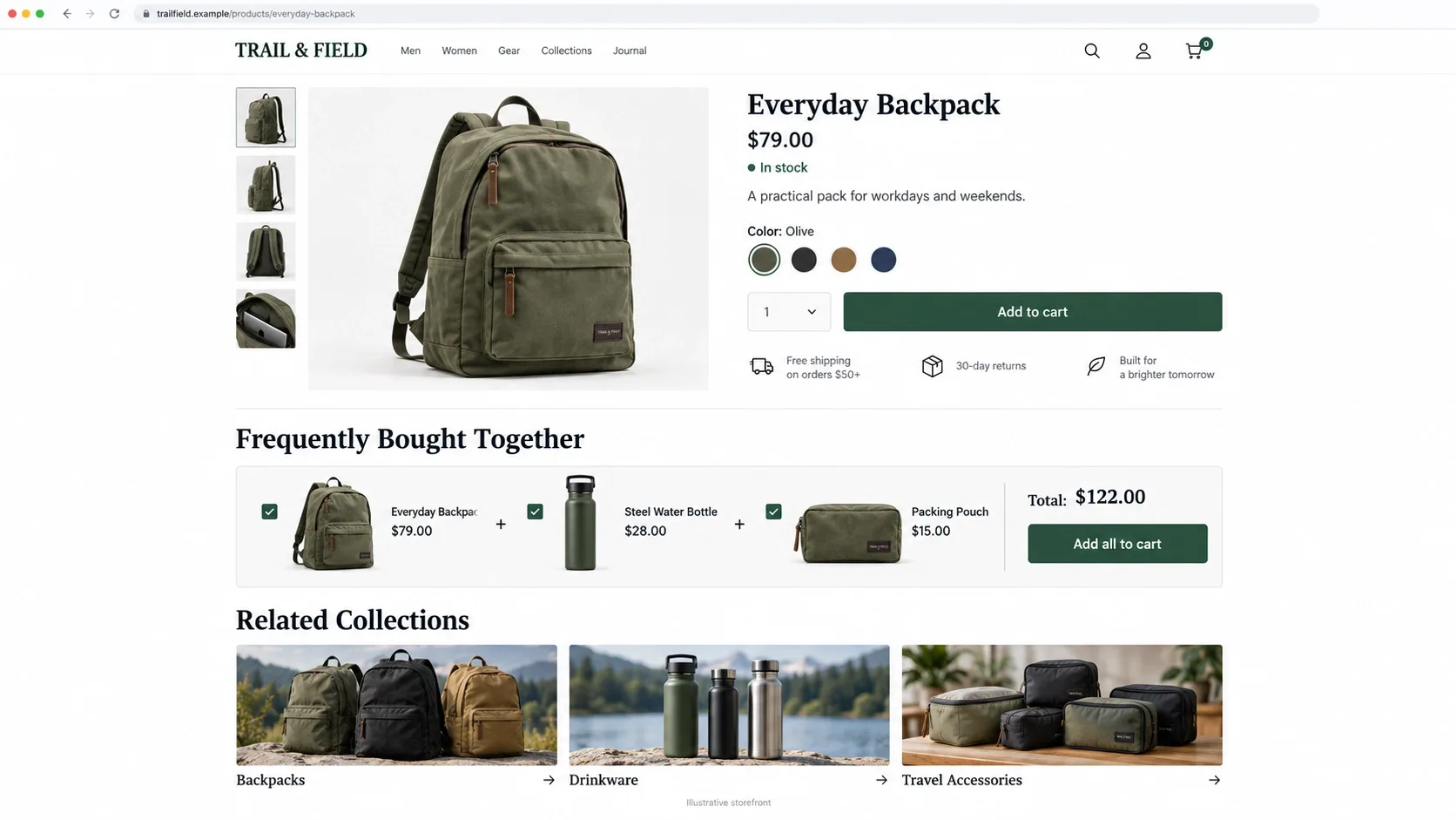 Shopify product page showing a 