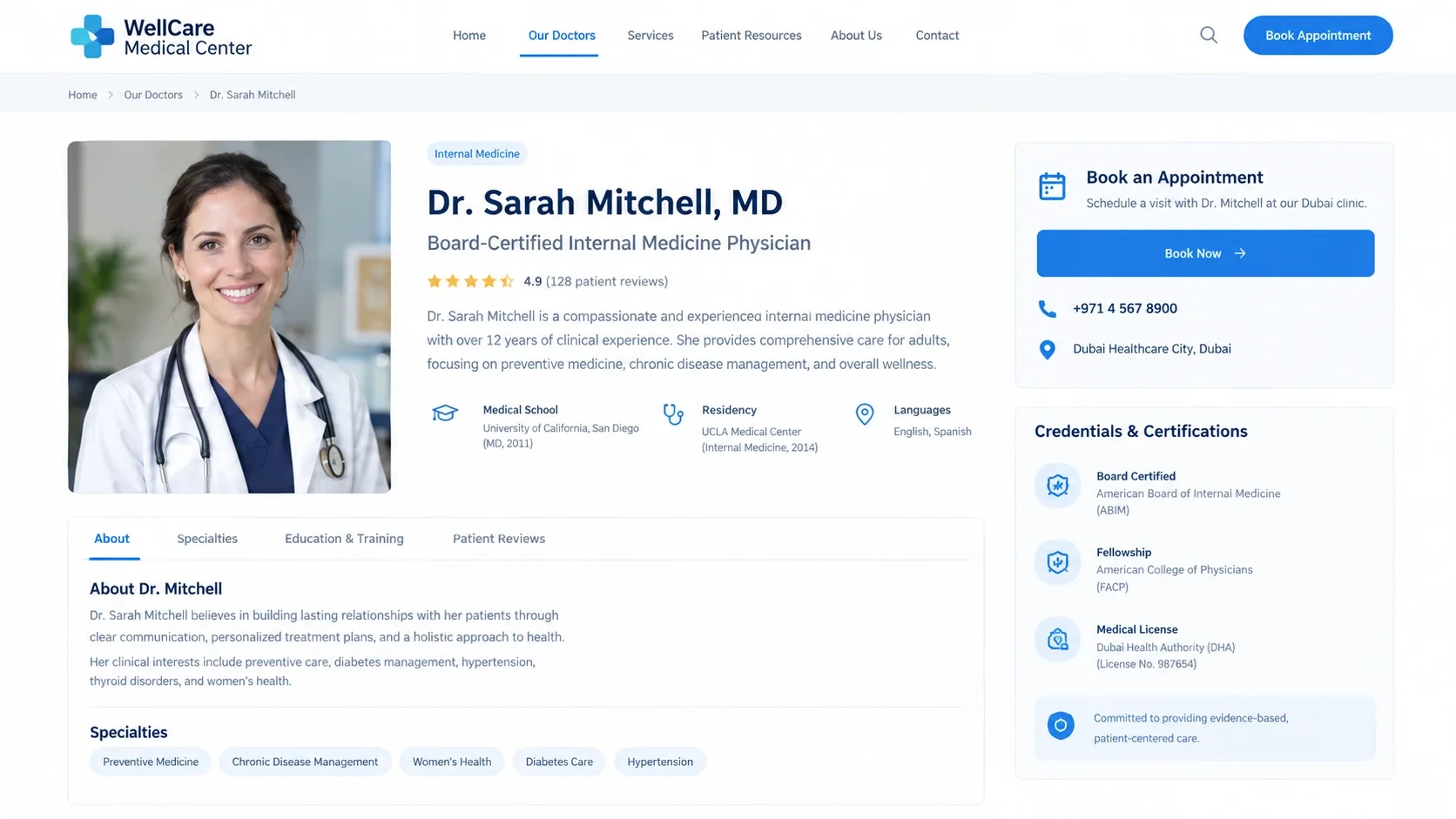 E-E-A-T individual physician profile page