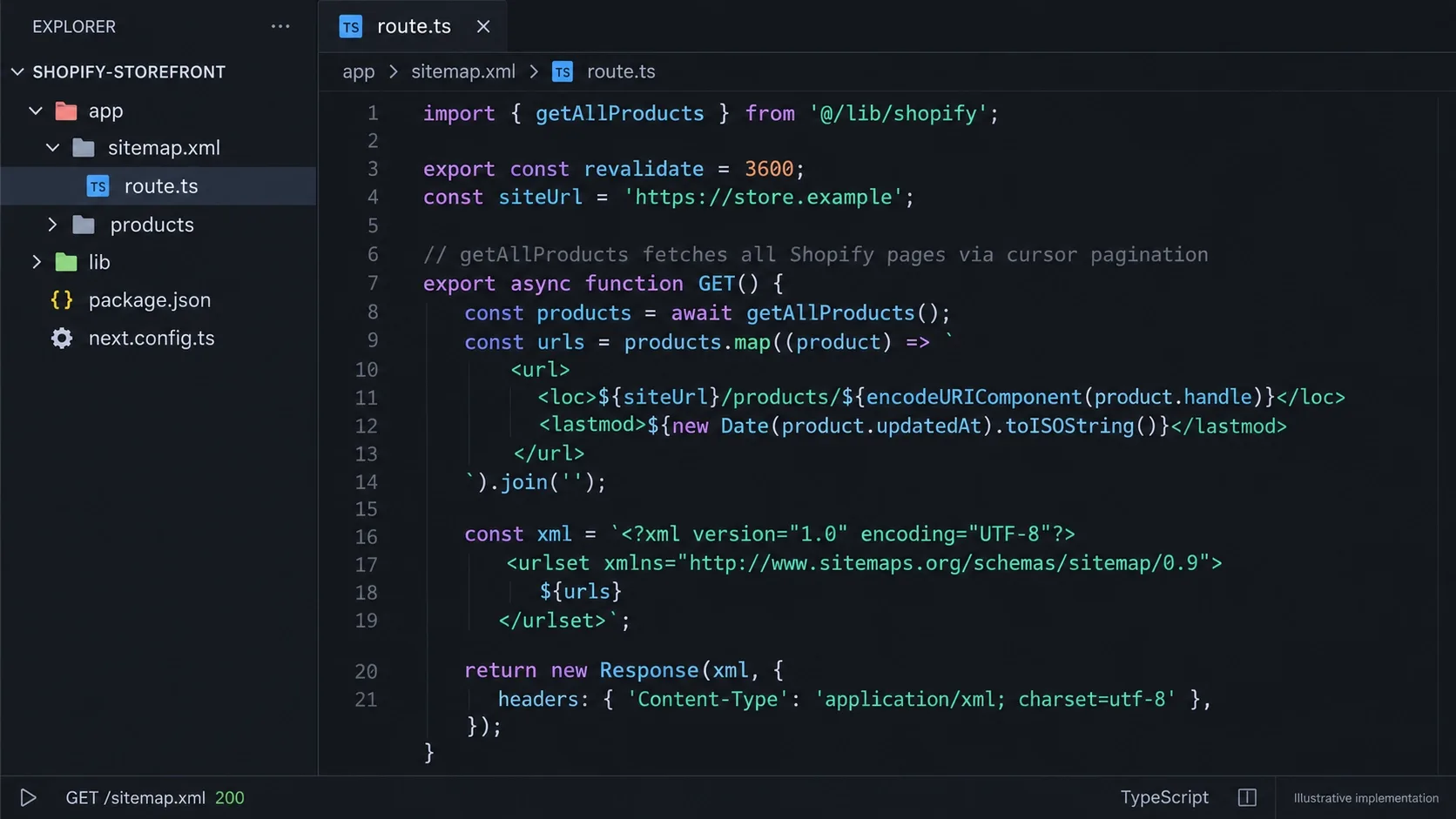 Next.js project's sitemap.xml route handler generating URLs dynamically