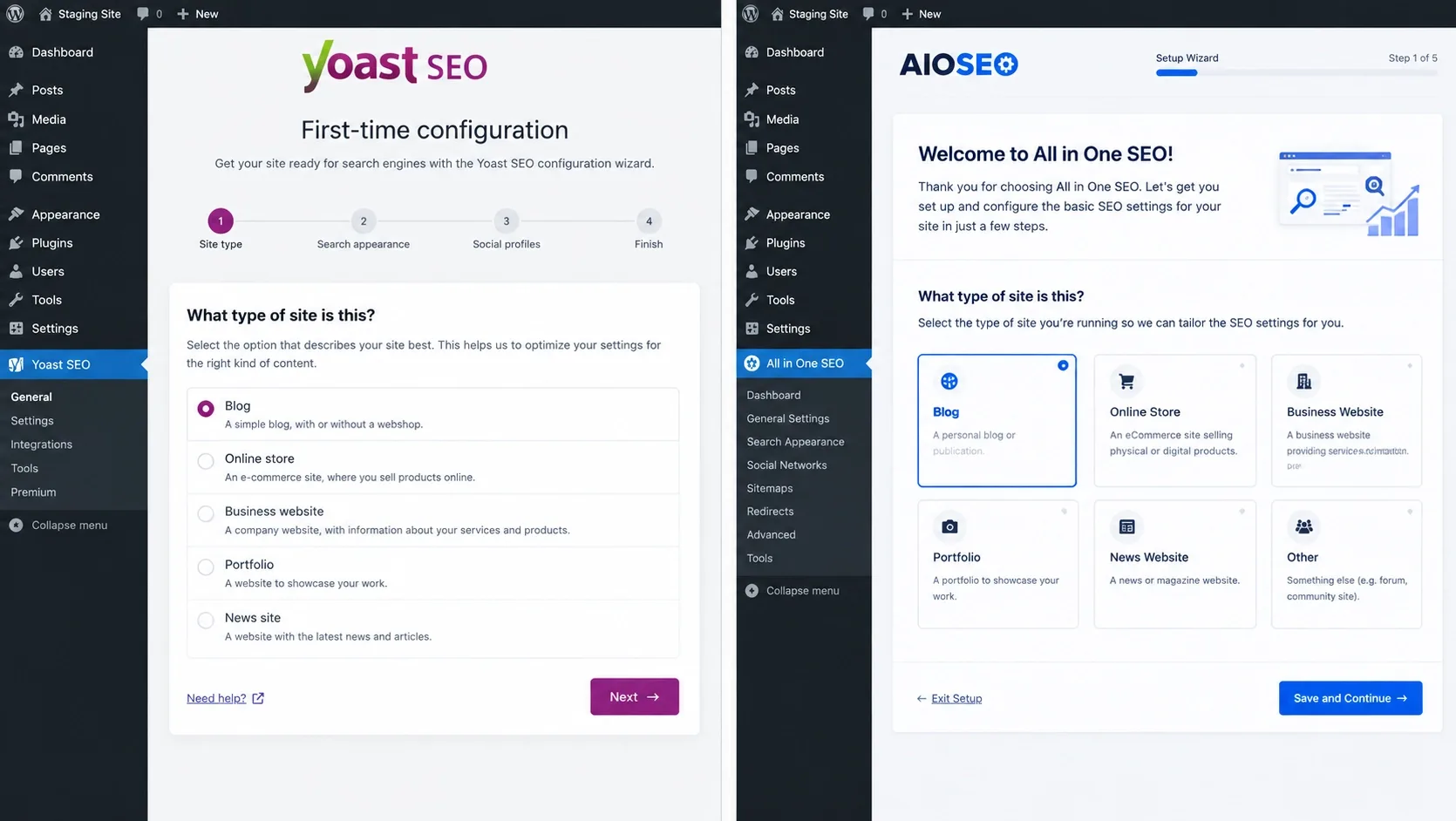 Yoast vs AIOSEO Setup Wizards