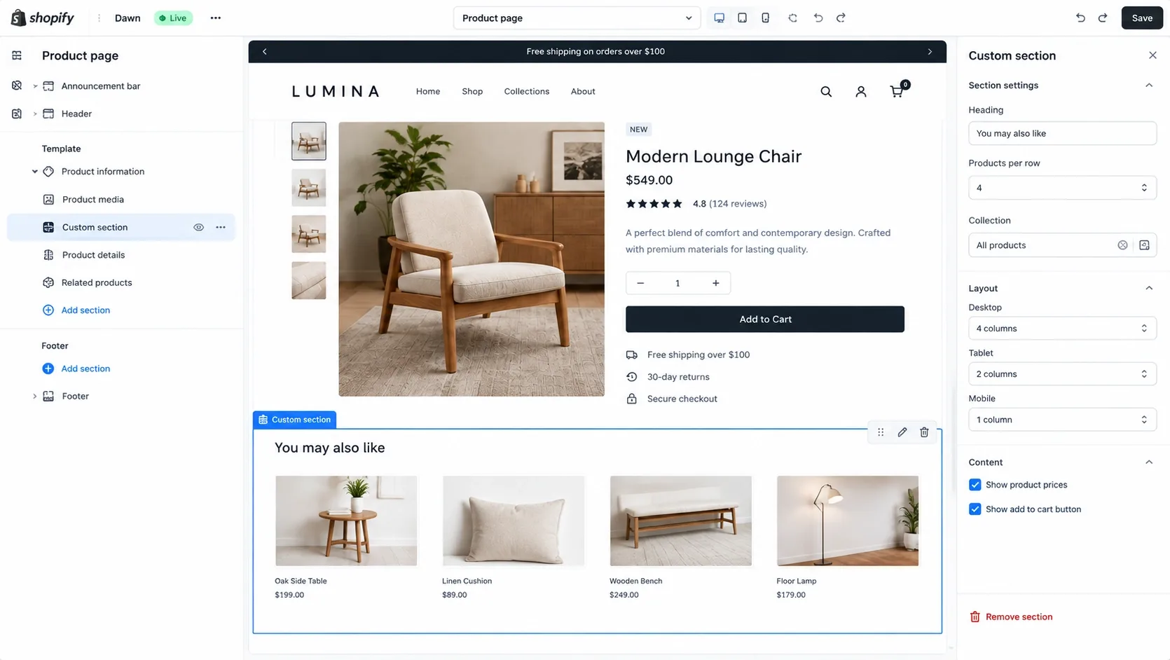 Shopify-Theme-Editor-showing-a-section-with-configurable-blocks-on-a-custom-theme