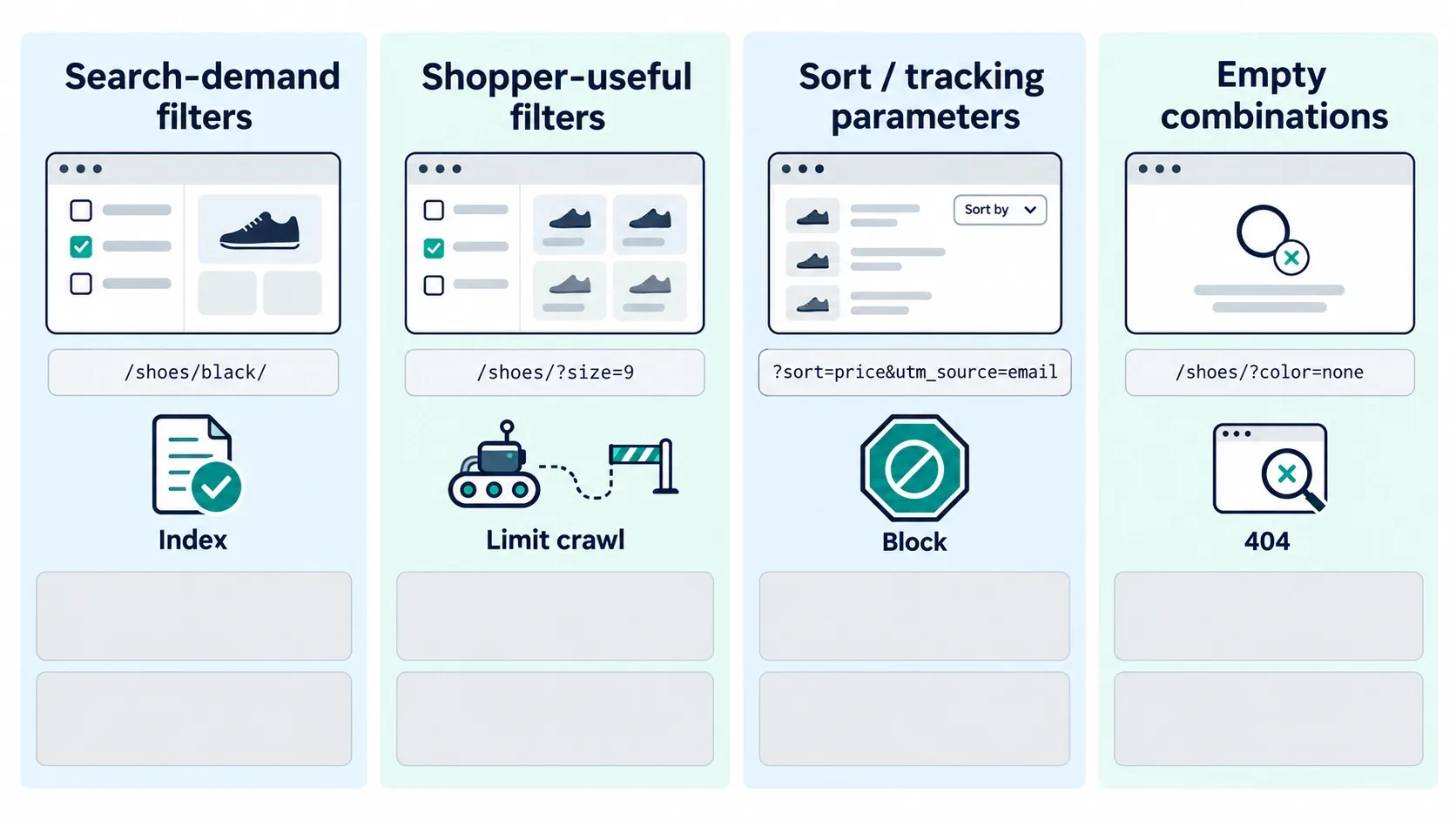 Diagram sorting WooCommerce filter URLs into four groups