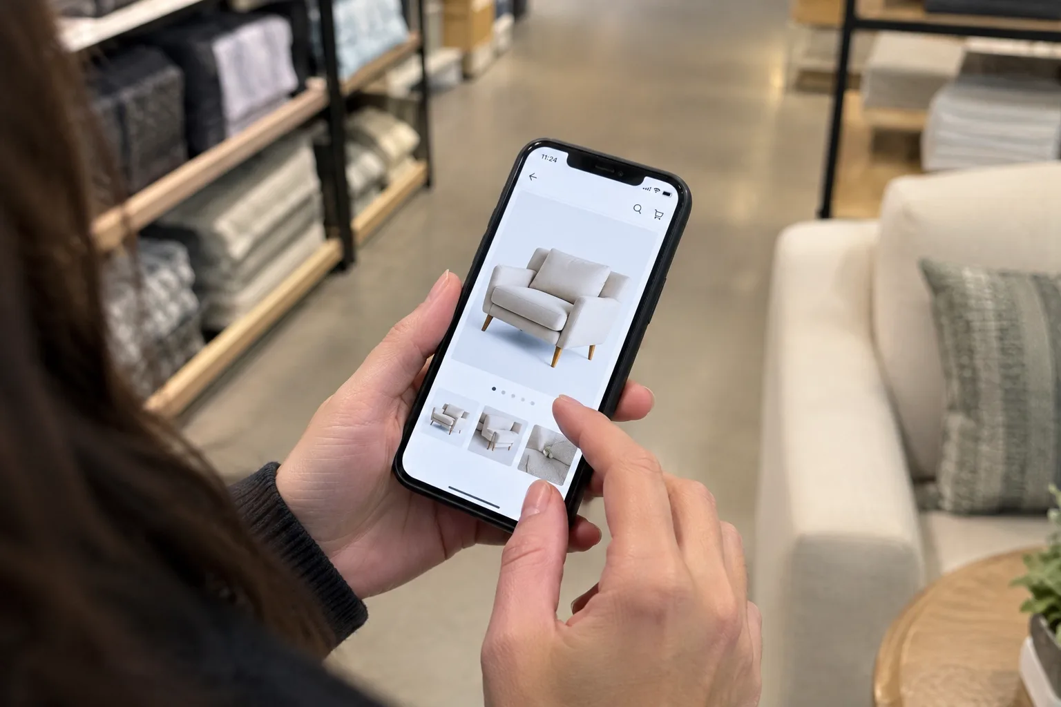 Person swiping through a WooCommerce product image gallery