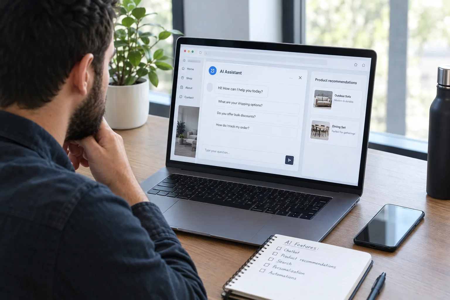 Person visiting a website with AI assistant