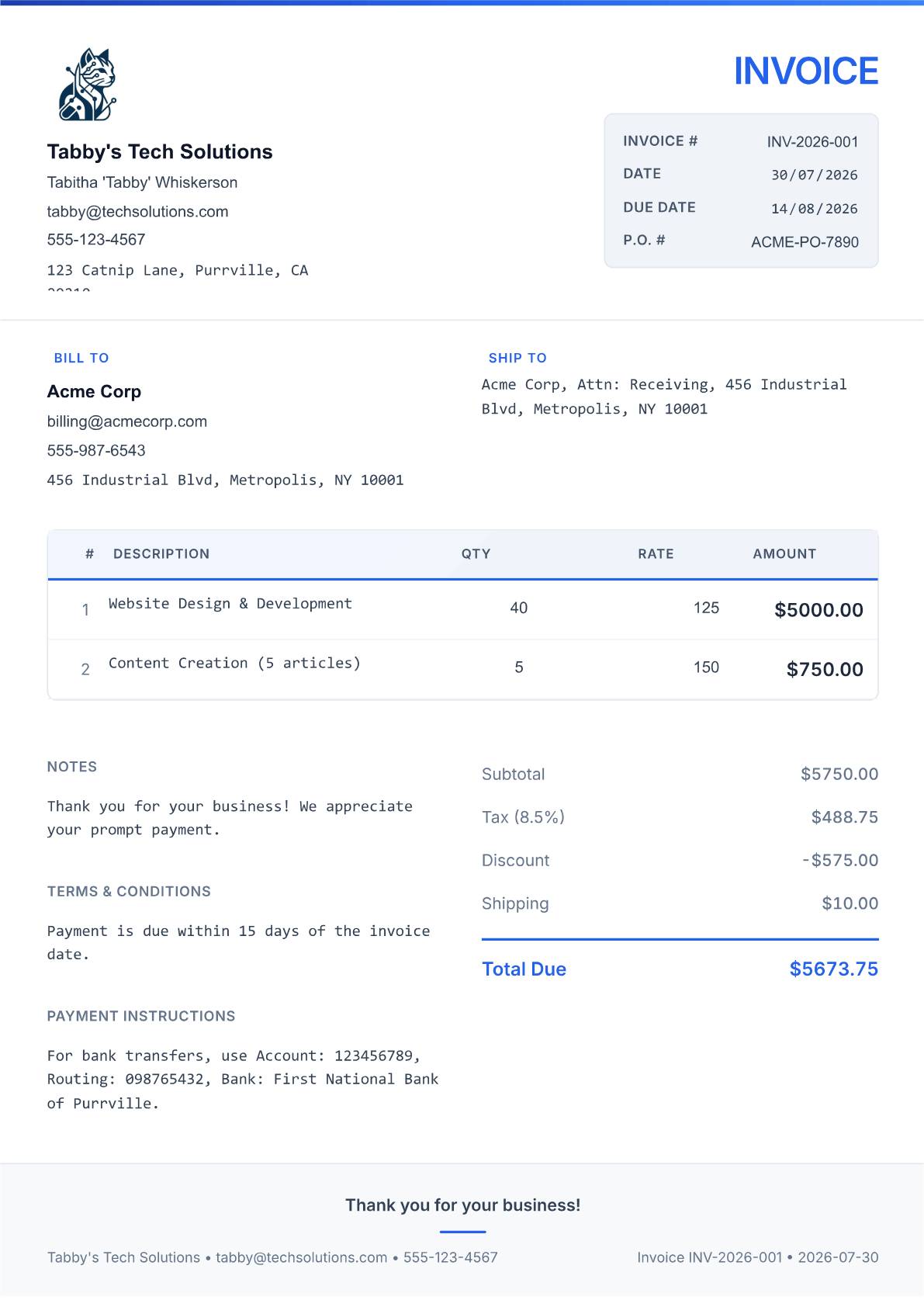 Classic invoice template preview