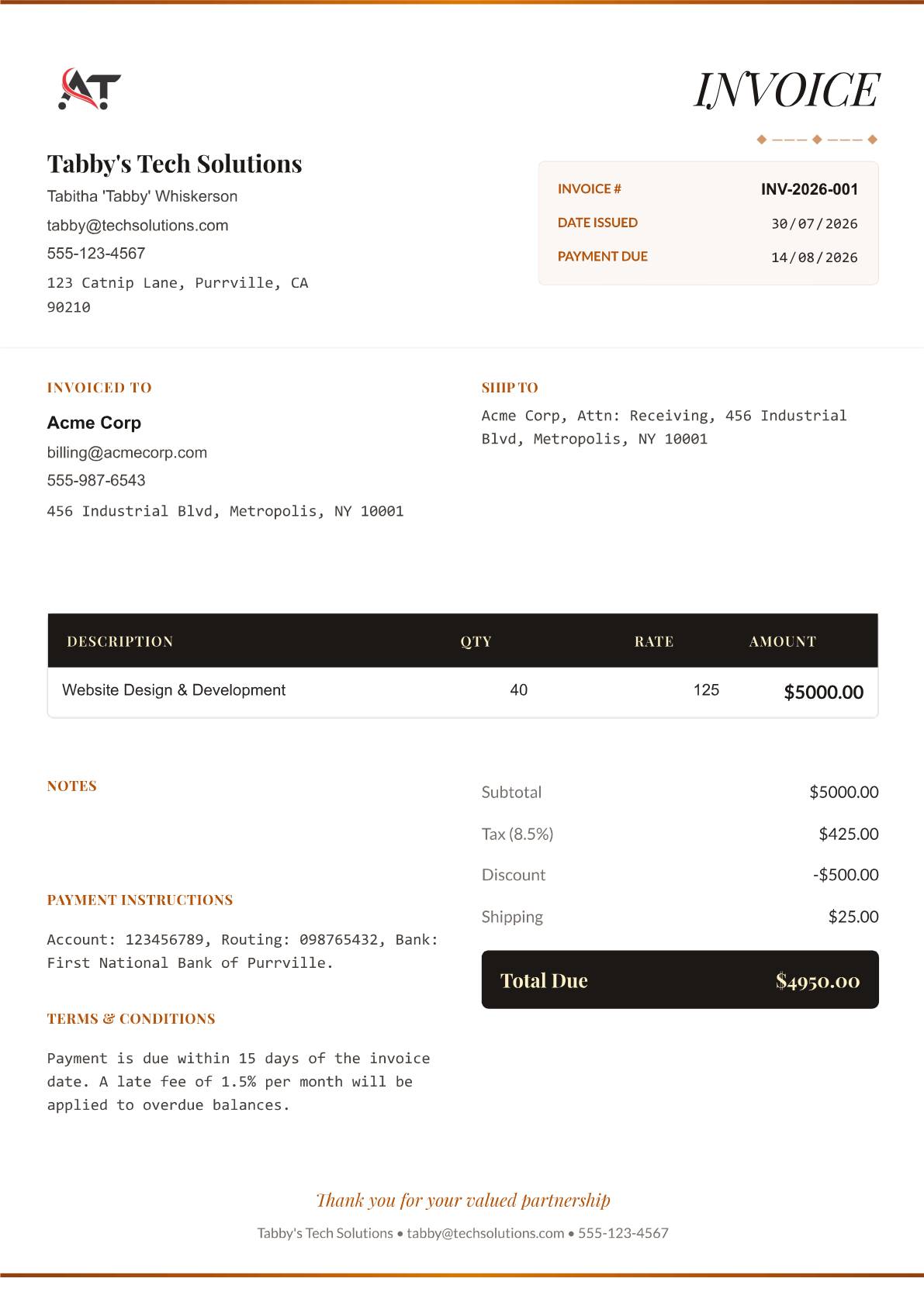 Atelier Interiors invoice template preview