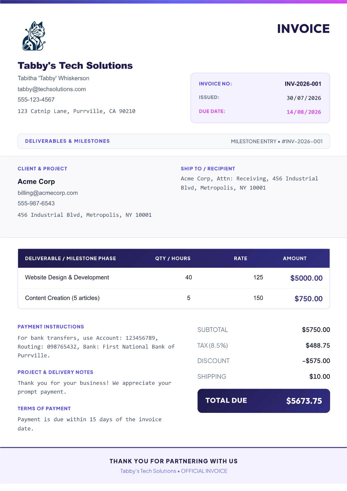Launch Plan Agency invoice template preview