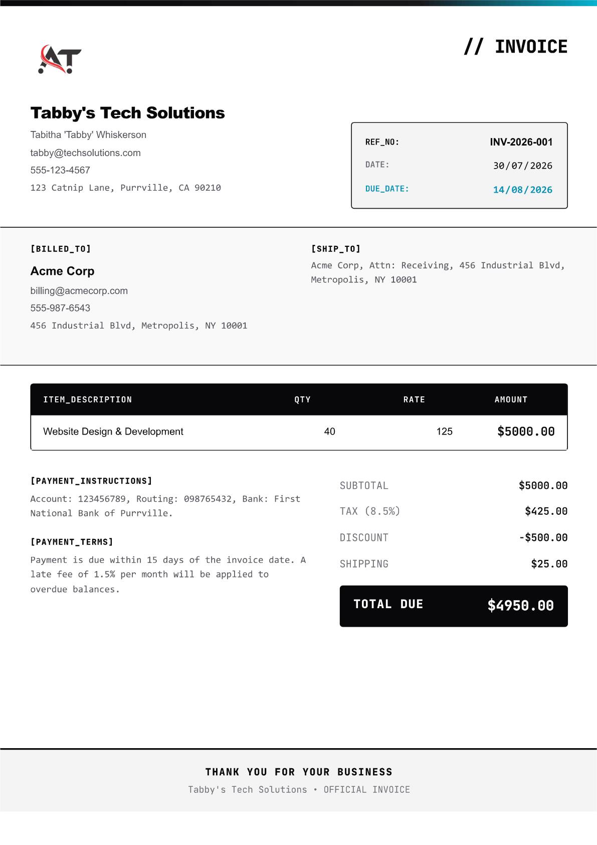 Plan Grid Architecture invoice template preview