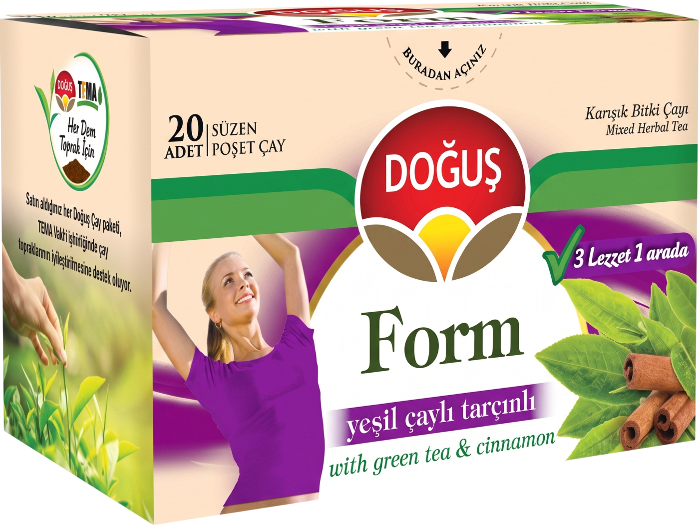 Doğuş Form Çayı Yeşil Çay Tarçınlı 20'li Süzen Poşet - Görsel 1