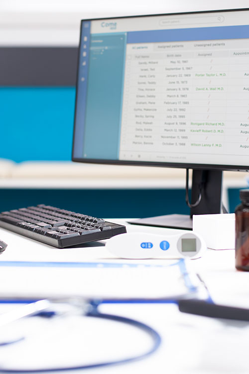 Medical practice workstation showing EHR system