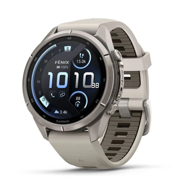 Garmin Fenix 9 PRO INREACH, 43 мм, AMOLED, Sapphire Titanium with Fog Gray/Dark Sandstone Silicone Band