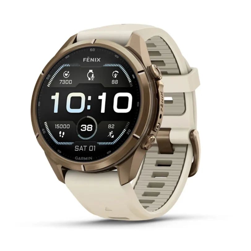 Garmin Fenix 9 PRO, 43 мм, AMOLED, Sapphire Autumn Gold Titanium with Cream/French Gray Silicone Band