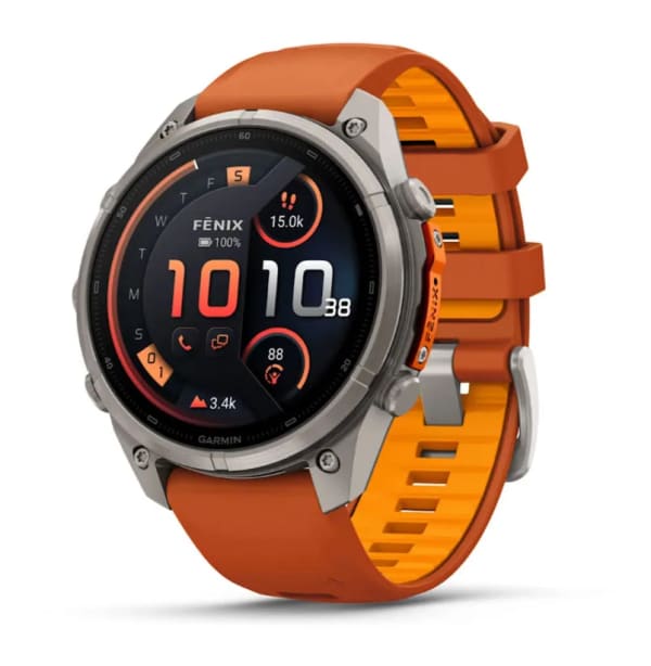 Garmin Fenix 9 PRO INREACH, 47 мм, AMOLED, Sapphire Titanium with Autumn Orange/Spark Orange Silicone Band
