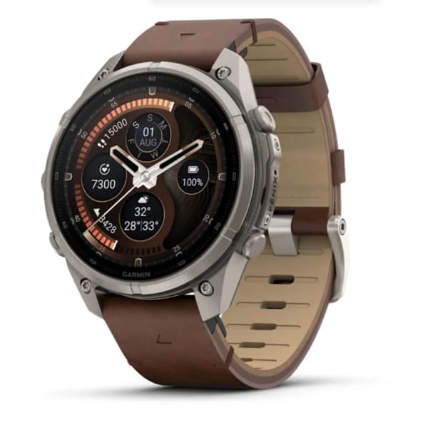 Garmin Fenix 9 PRO INREACH, 47 мм, AMOLED, Sapphire Titanium with Walnut Leather Band