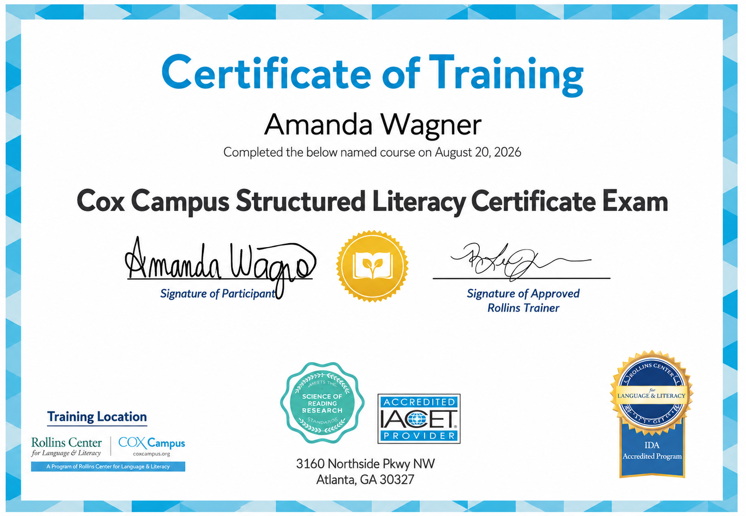 Amanda Wagner-Cox Certificate