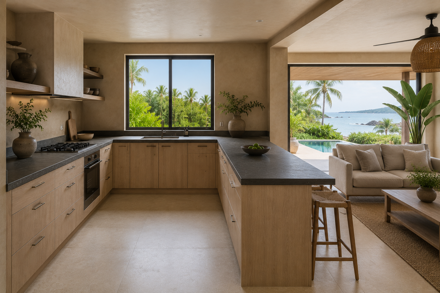 Open U-shaped kitchen