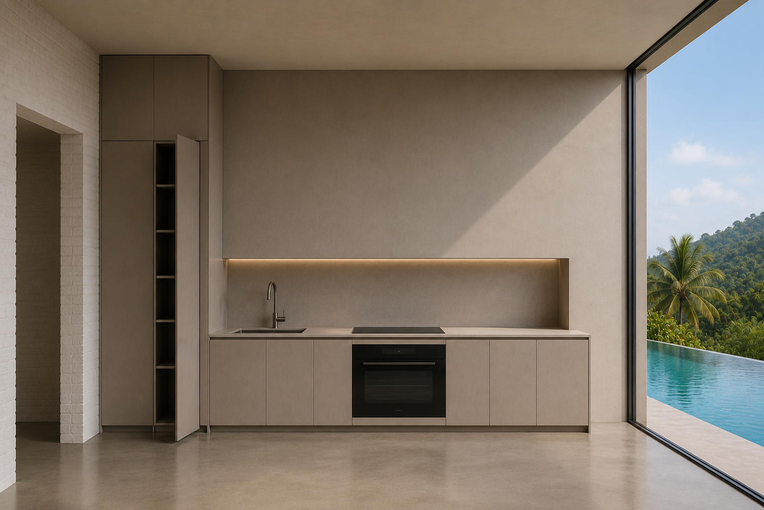 Full-Height Runs and Tall Units in a Minimalist Kitchen That Disappears