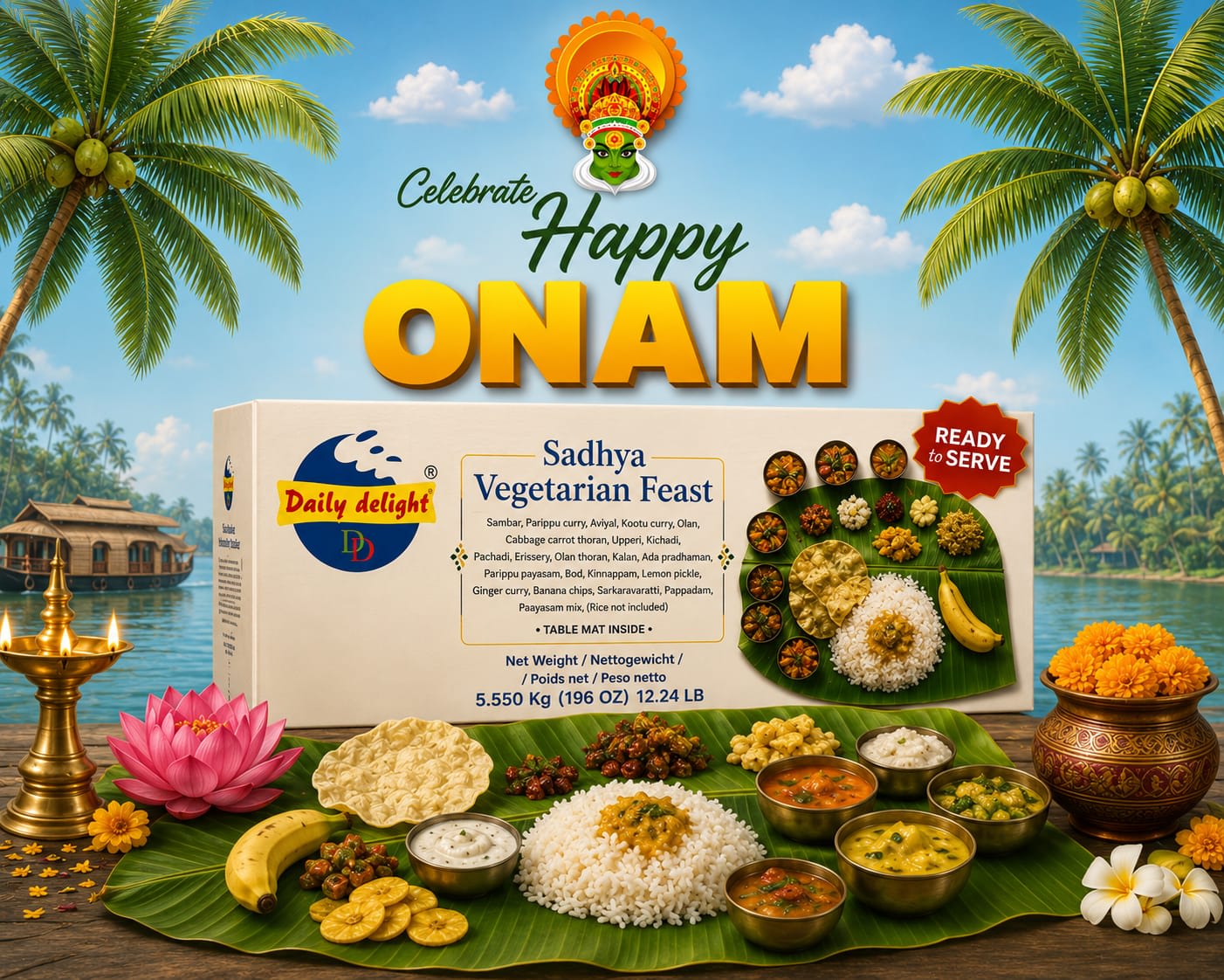 DAILY DELIGHT ONAM SADHYA | READY TO EAT KERALA MEAL 3.4 KG[3 SERVES]