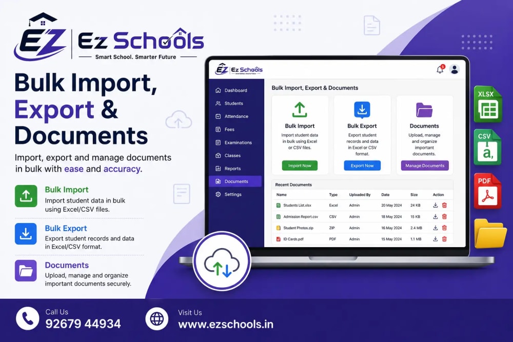 Bulk Import, Export & Documents | EZSchools Student Management