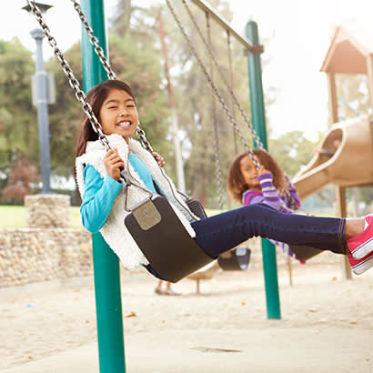 Kids Playing Outside at Children's Outdoor Playground with Kids Swings Fun  Children Activities 