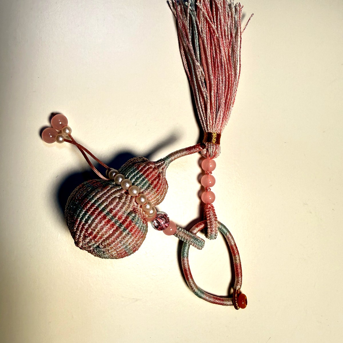 Woven Gourd Tassel Charm - Dusty Rose