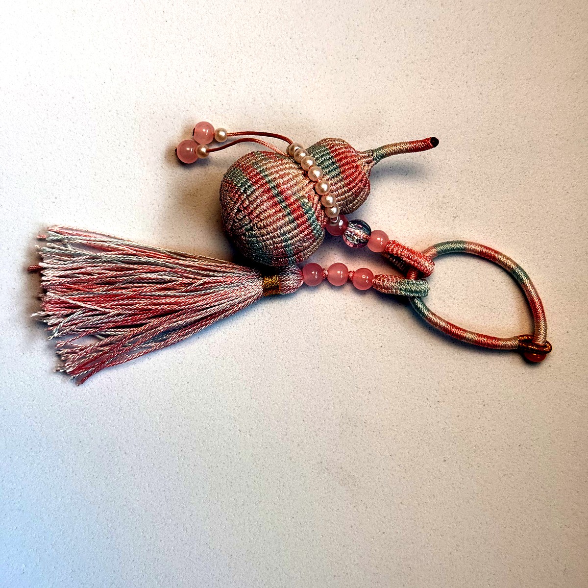 Woven Gourd Tassel Charm - Blush Grey