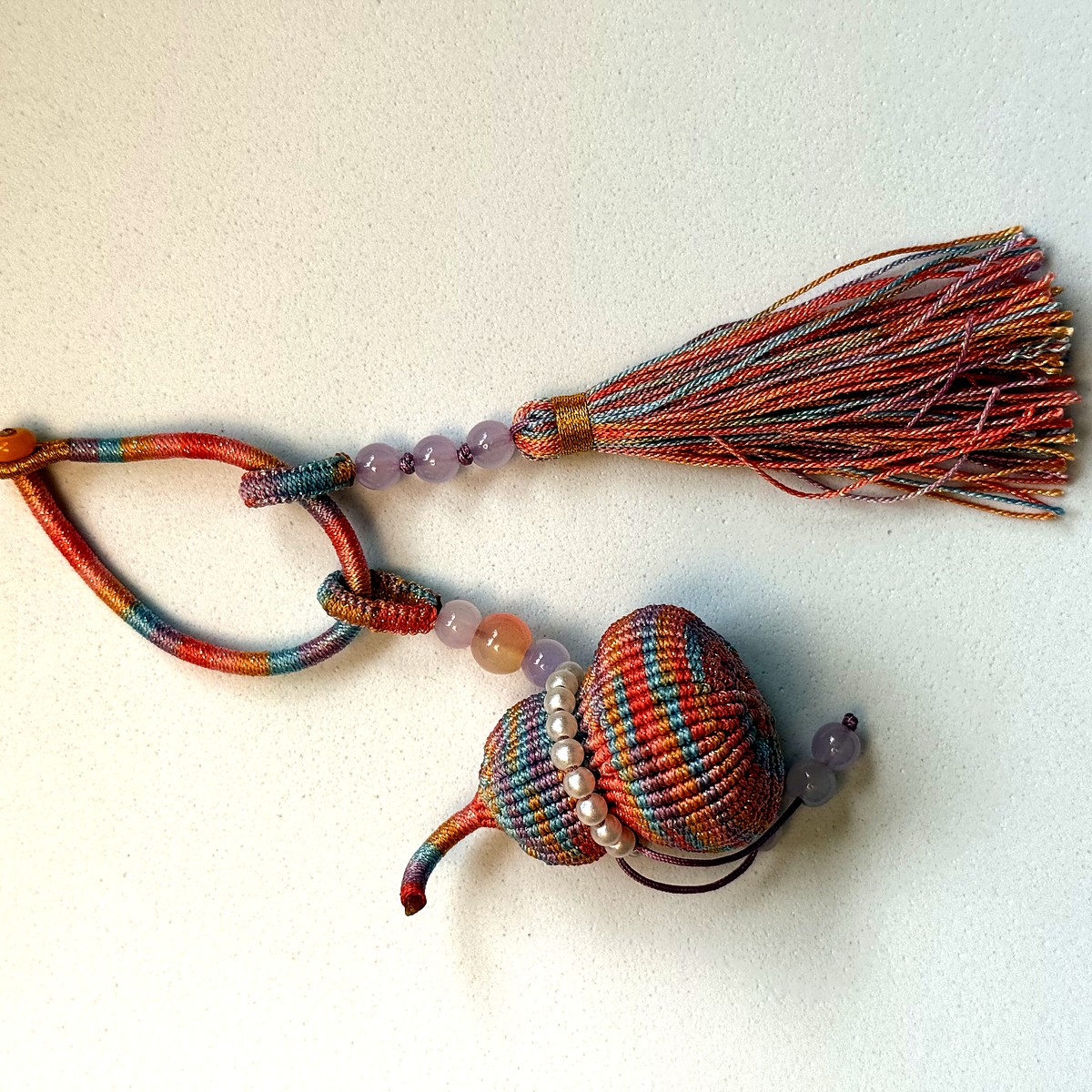 Woven Gourd Tassel Charm - Warm Coral