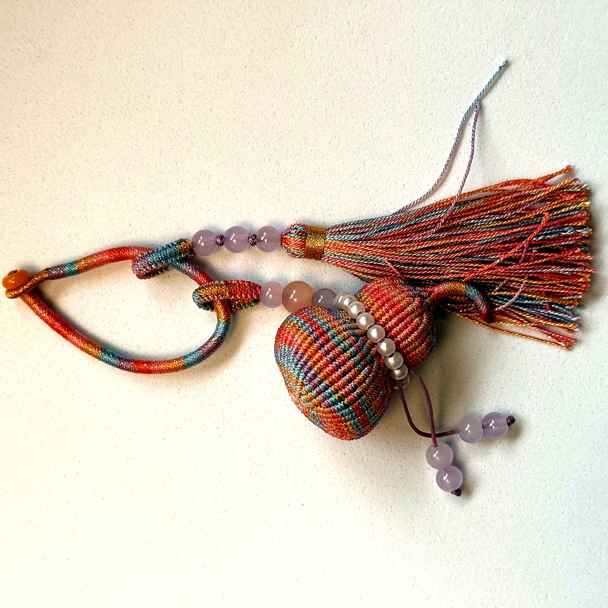 Woven Gourd Tassel Charm - Coral Red