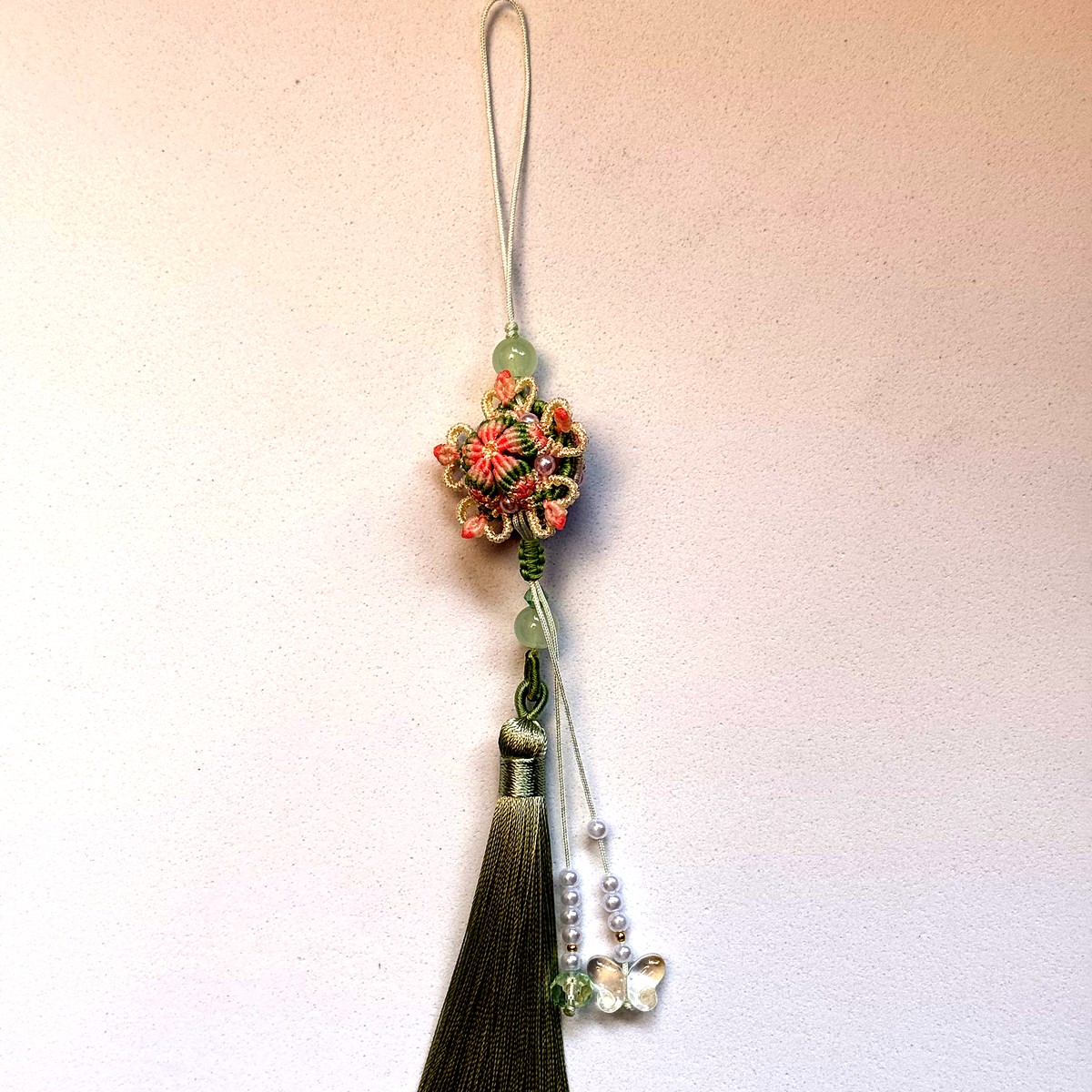 Floral Ball Charm - Grey Tassel