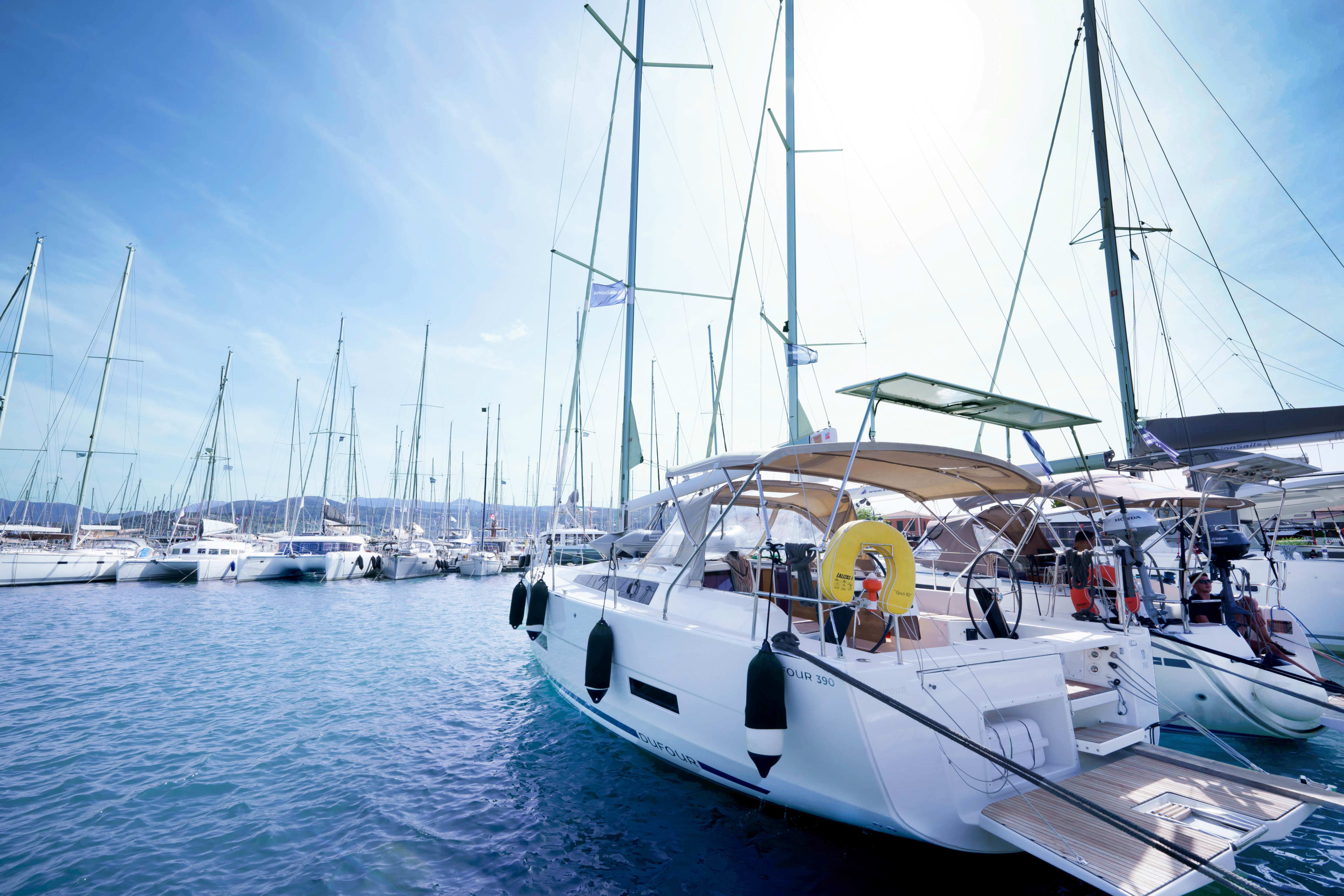 Blue Dream Dufour 390 moored at Lefkada / Port of Lefkas