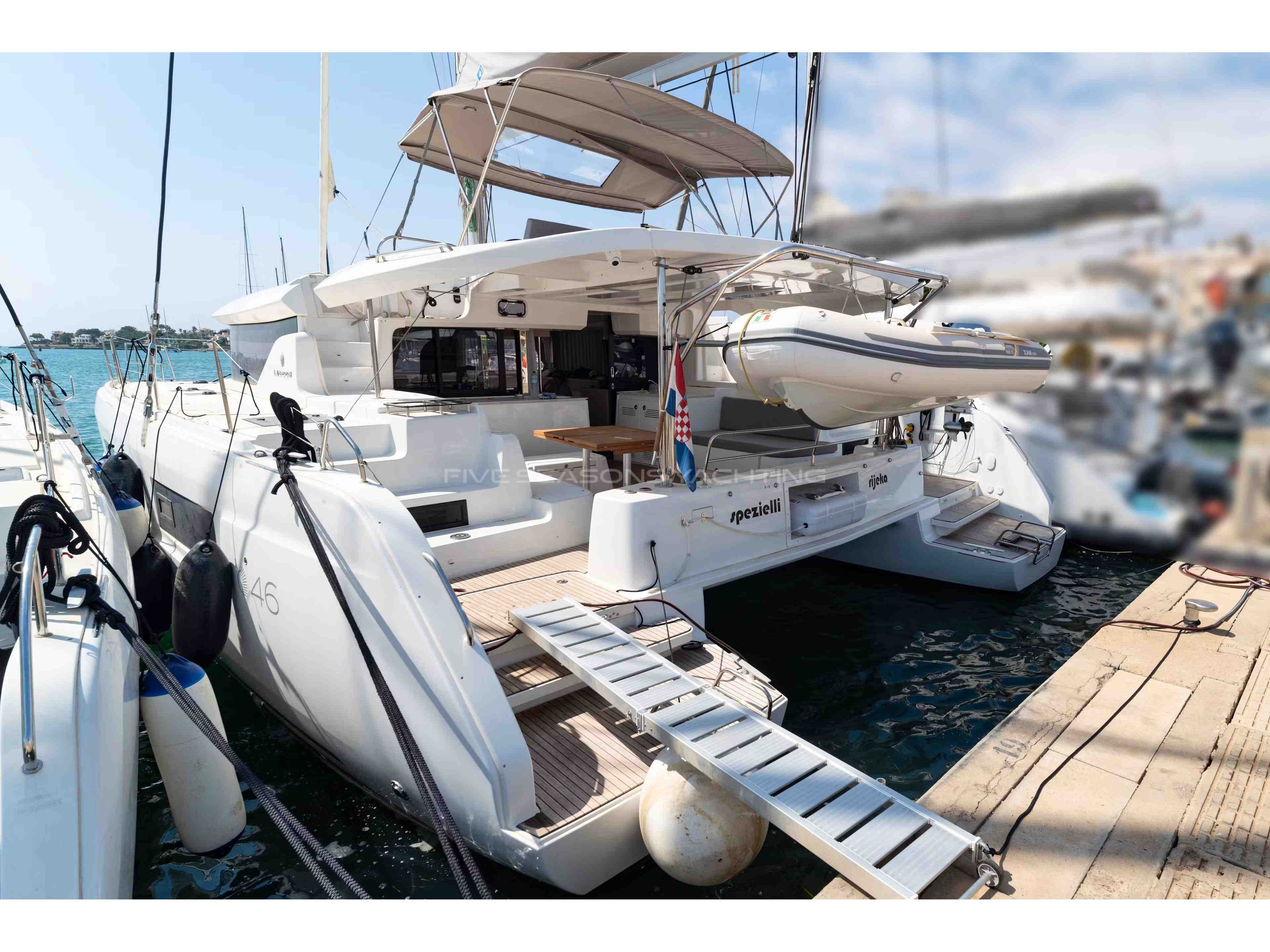 Spezielli Lagoon 46 moored at Martinique / Le Marin
