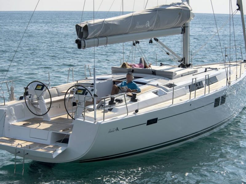 Kia Ora Hanse 505 vor Anker in Netsel Marmaris Marina