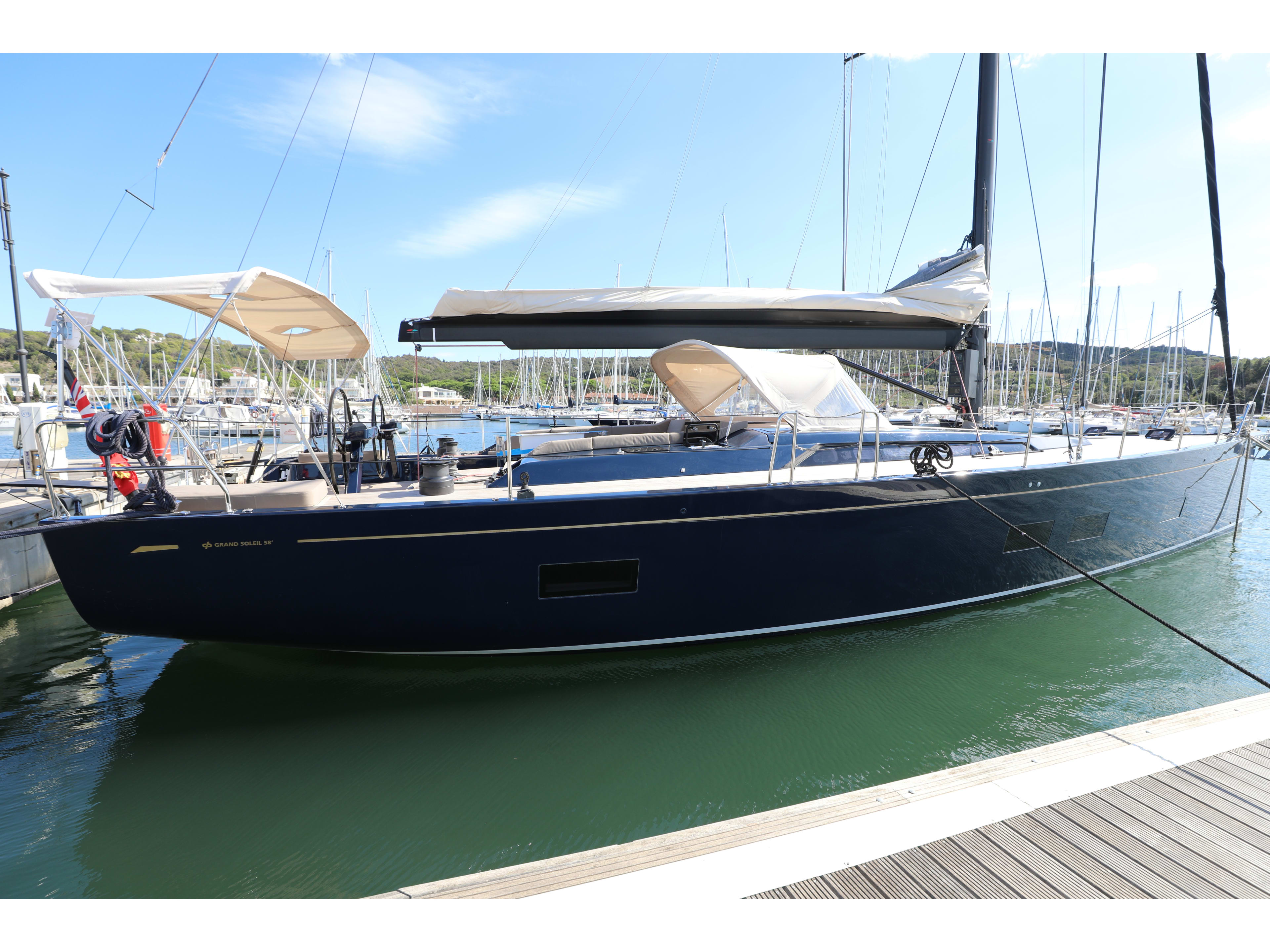 Morfely Grand Soleil 58 moored at Marina di Cagliari
