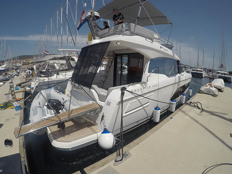Brigadoon Prestige 420 Fly moored at Šibenik / D-Marin Marina Mandalina