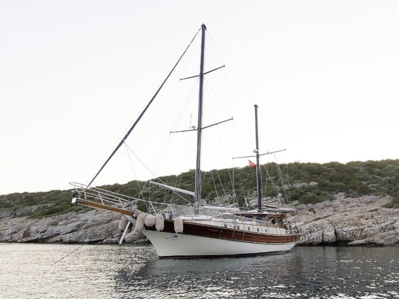 Gulet vor Anker in Bodrum Marina