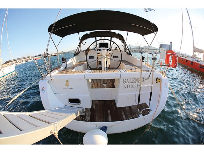 Galene Oceanis 37 moored at Loutraki Harbour