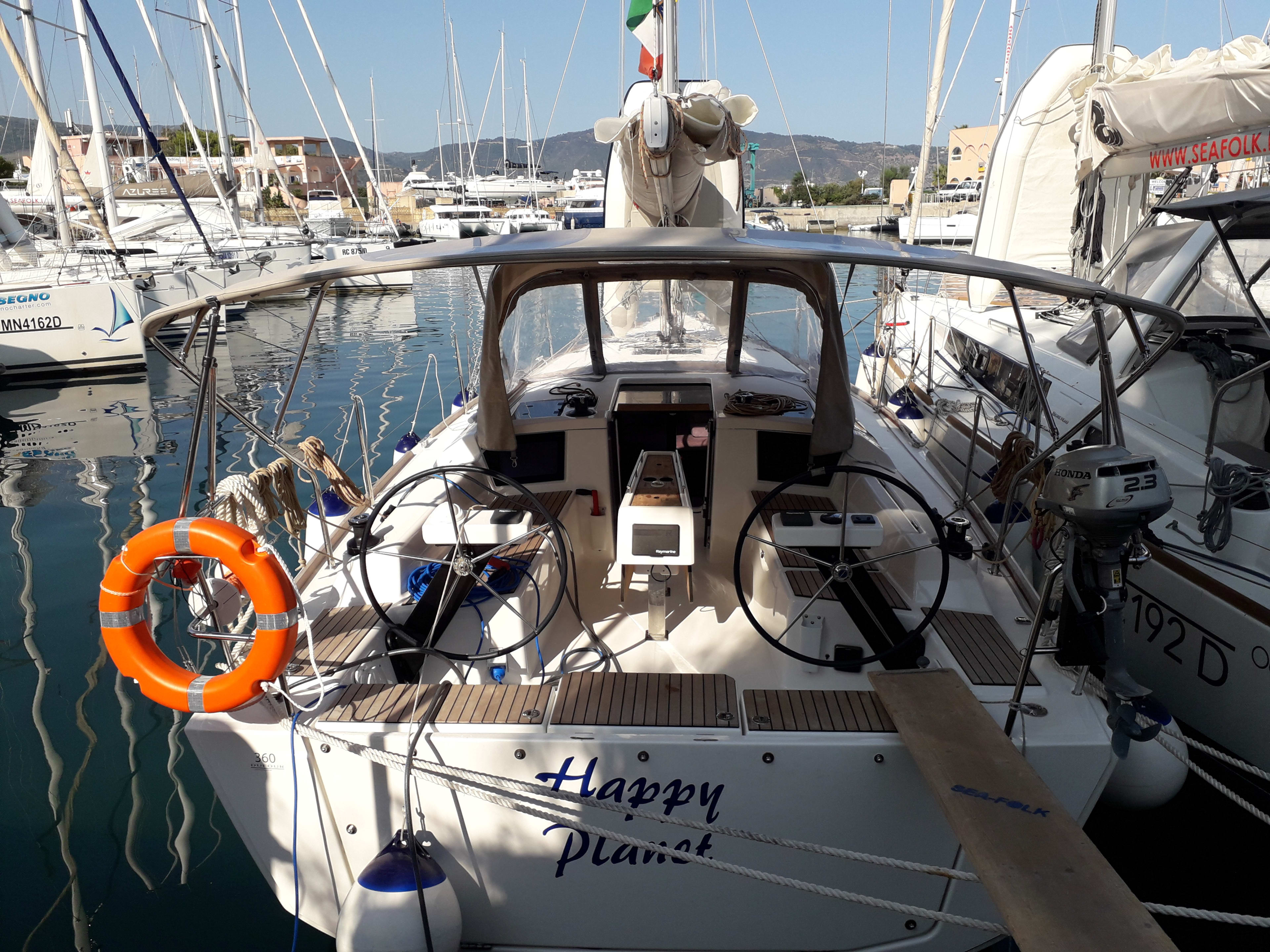 Happy Planet Dufour 360 Grand Large moored at Furnari / Marina Portorosa