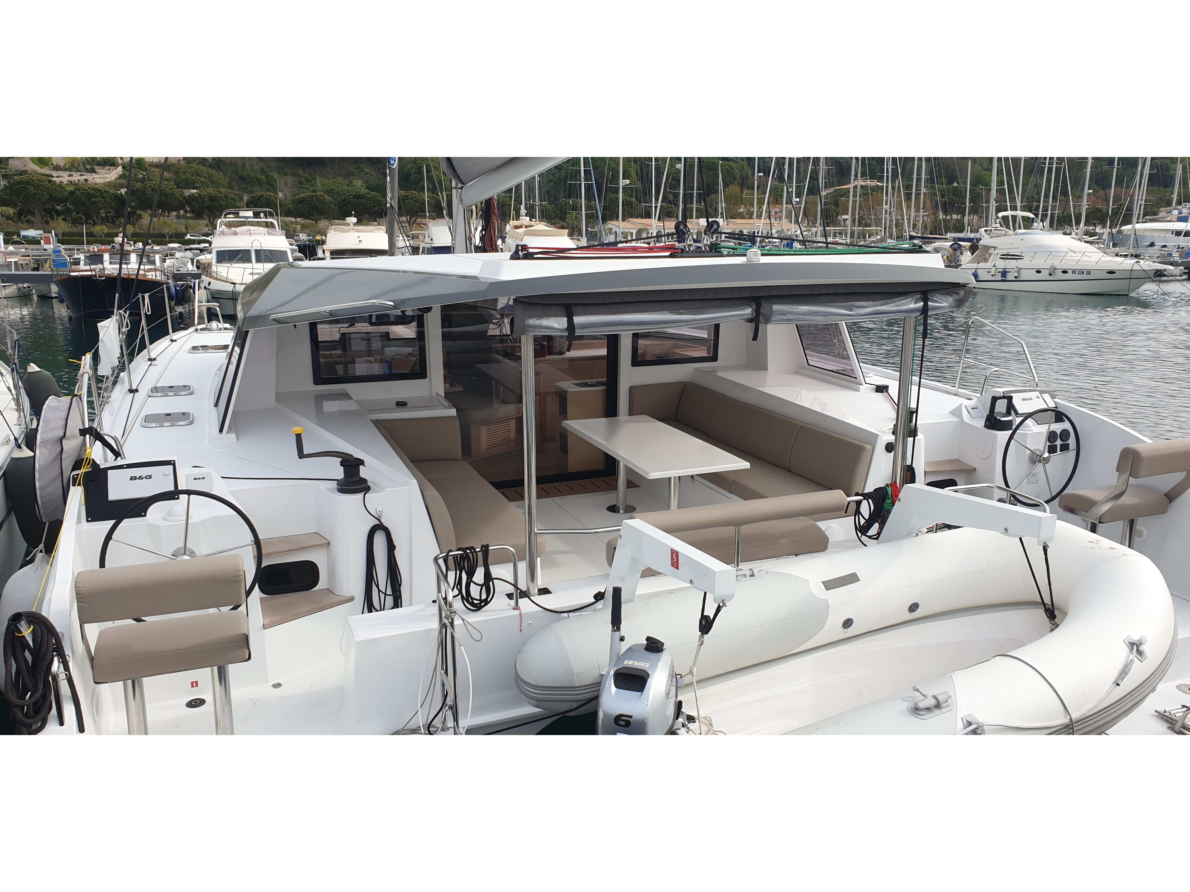 Lullaby Nautitech 40 Open moored at Porto di Tropea