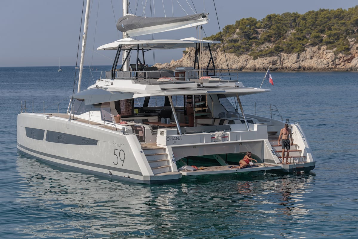 OKINAWA Samana 59 moored at Marina de L'Anse Marcel