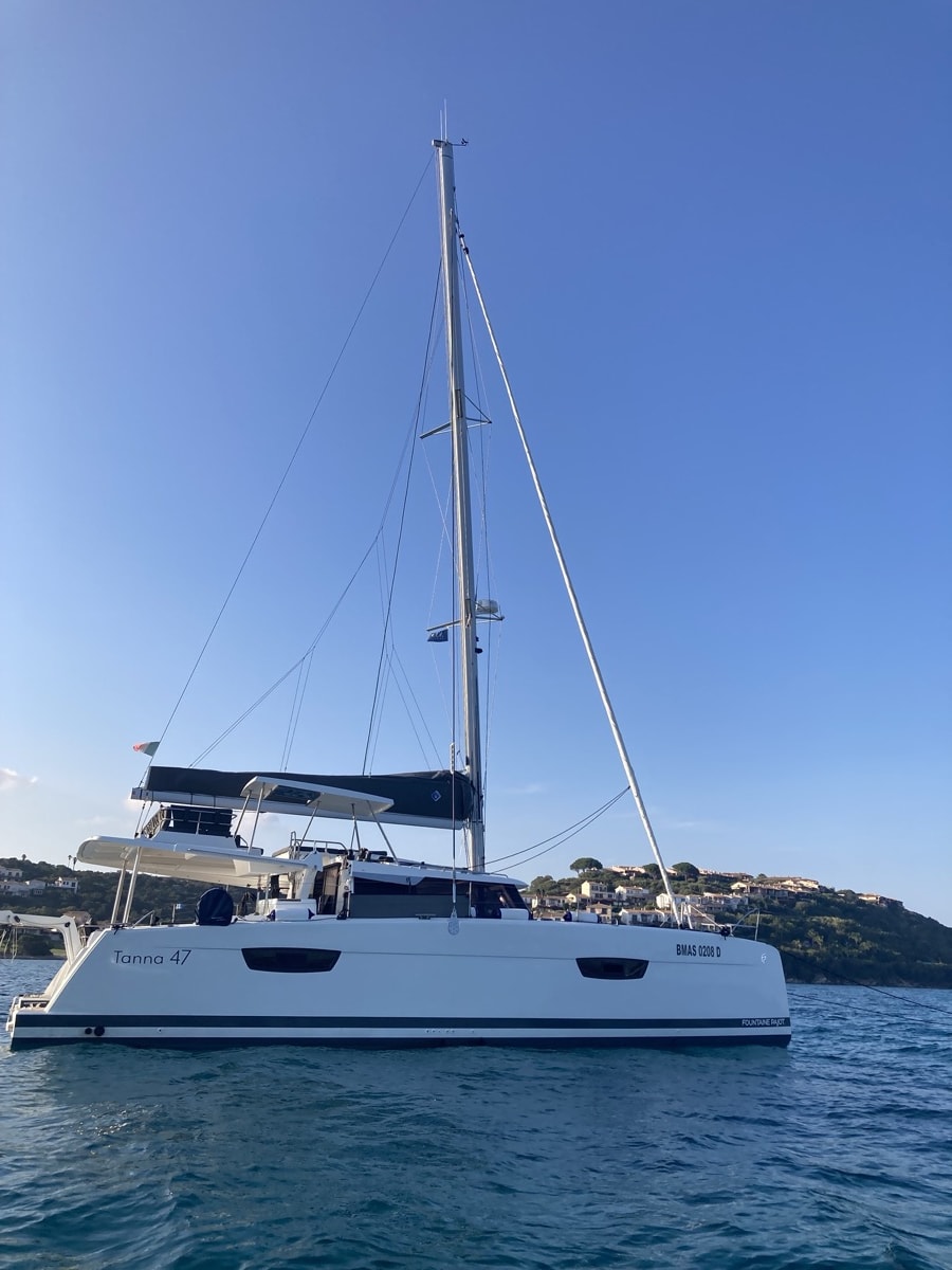 Blue Mandarin Tanna 47 moored at Portisco / Cala dei Sardi