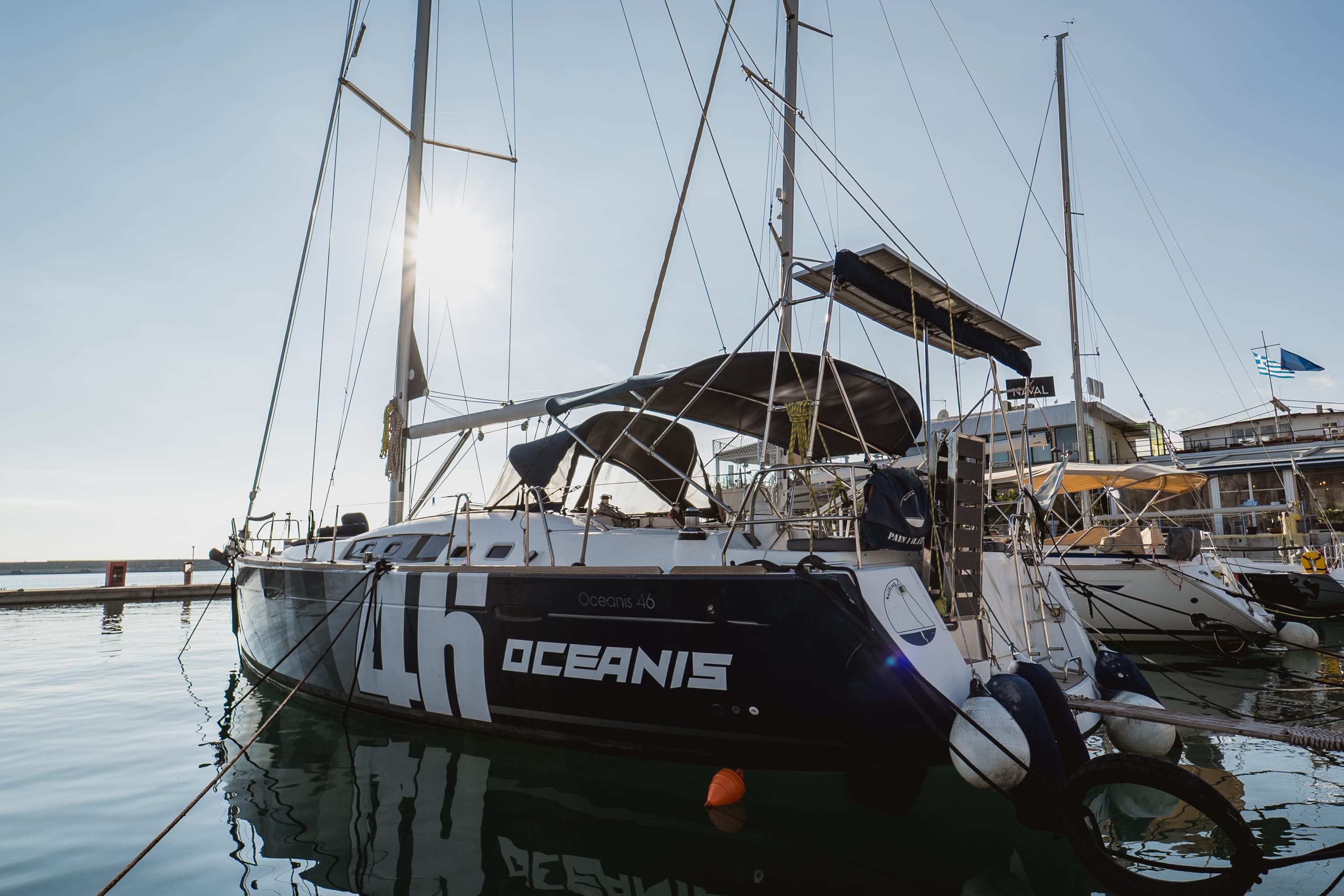 Pain Killer Oceanis 46 moored at Kavala