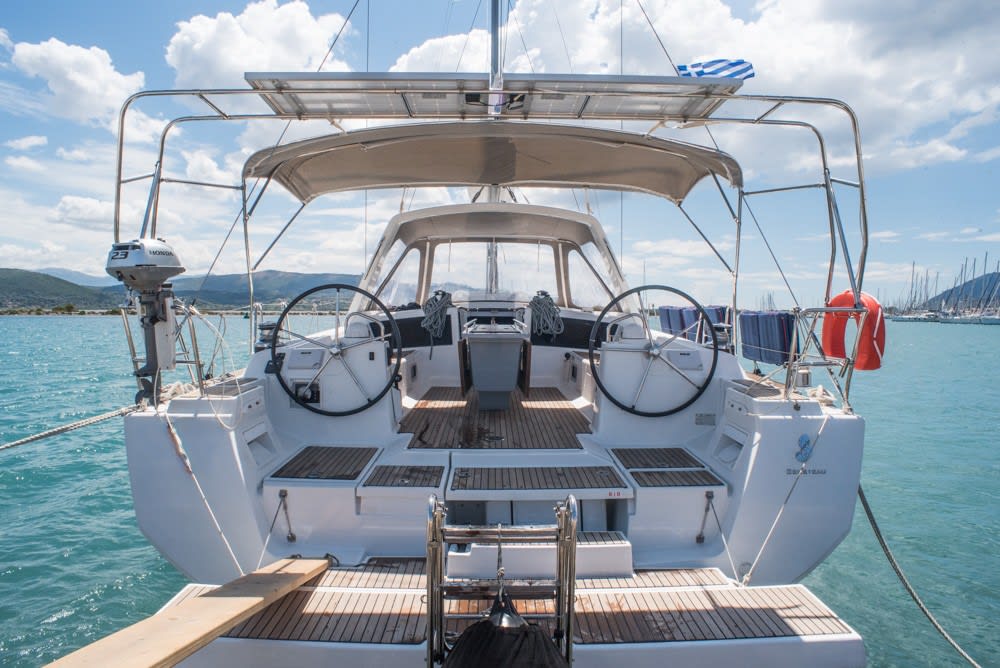 Don Quixote Oceanis 48 moored at Limenas Avdiron / Port of Avdira