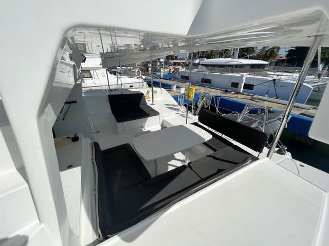 Mariano Lagoon 450 Fly moored at Marlin Marina Cienfuegos
