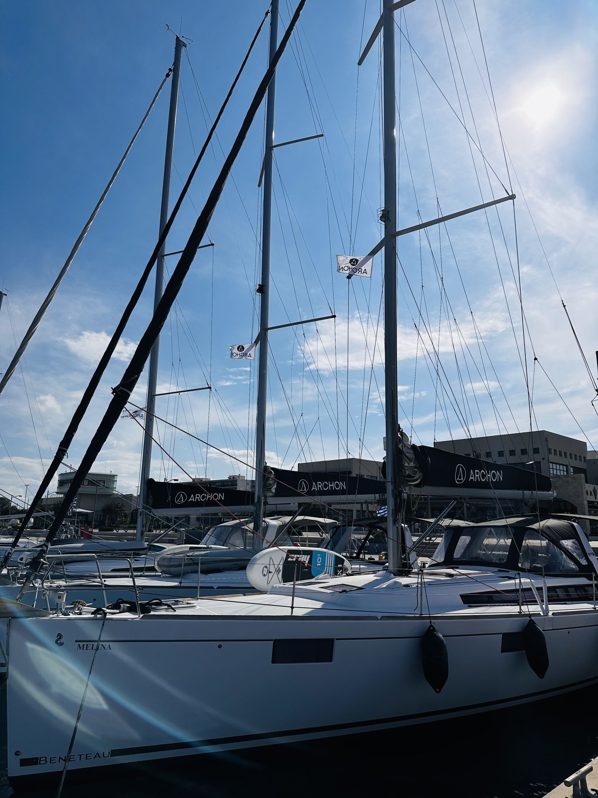 Melina Oceanis 48 moored at Rhodes New Marina