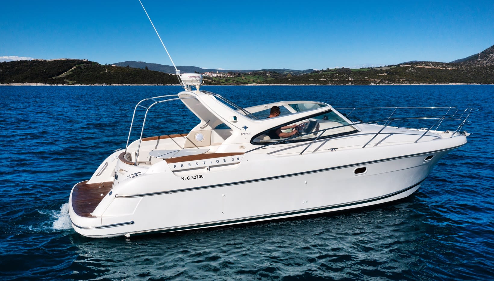 Lodka 2 Prestige 34 moored at Lefkada / Nikiana Marina