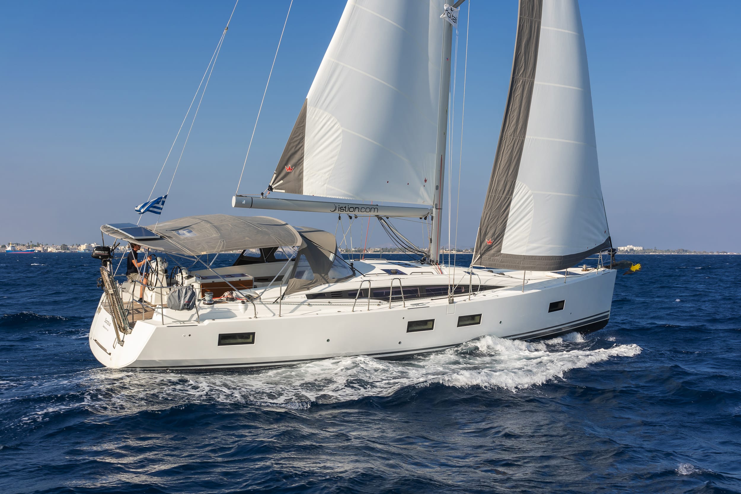Scorpius Jeanneau 54 moored at Marina Kos