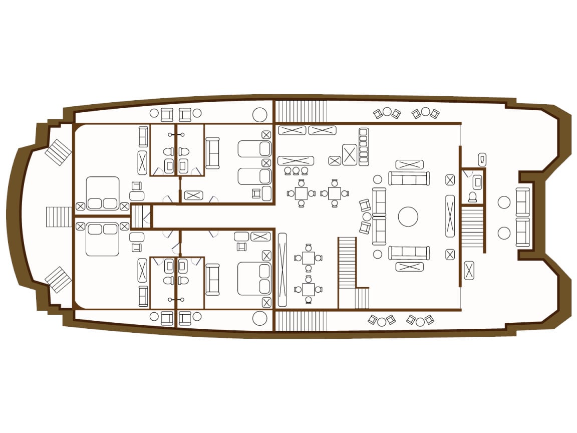 Elite - Cabin 7 Power Catamaran vor Anker in Baltra