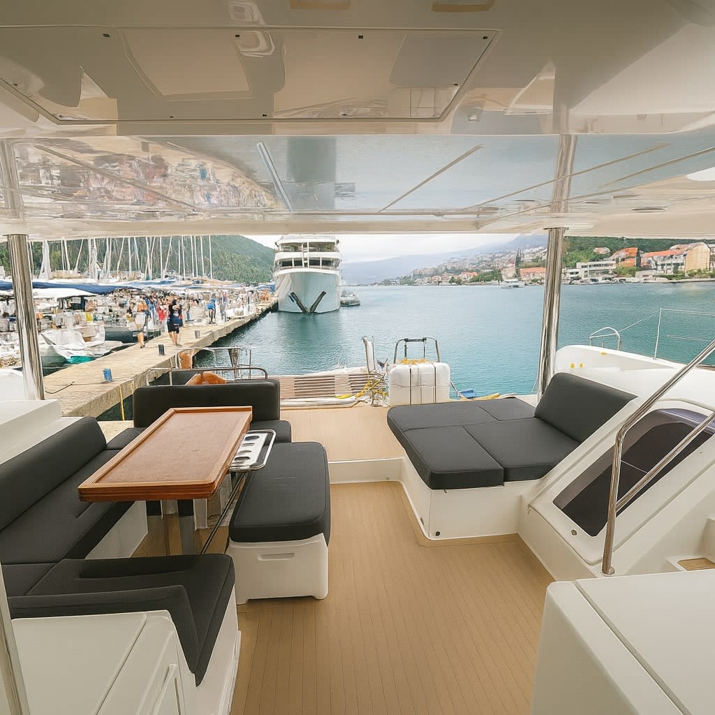 ORION STAR Lagoon 52 amarrado en Port of Volos