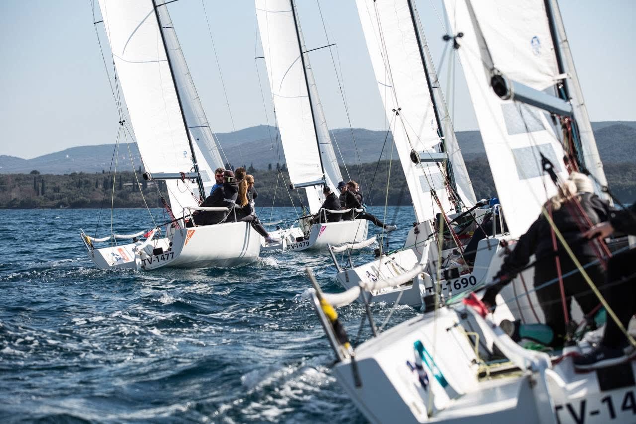 Montenegro J70 Racing fleet, 9 boats in Porto Montenegro vor Anker in Tivat / Porto Montenegro